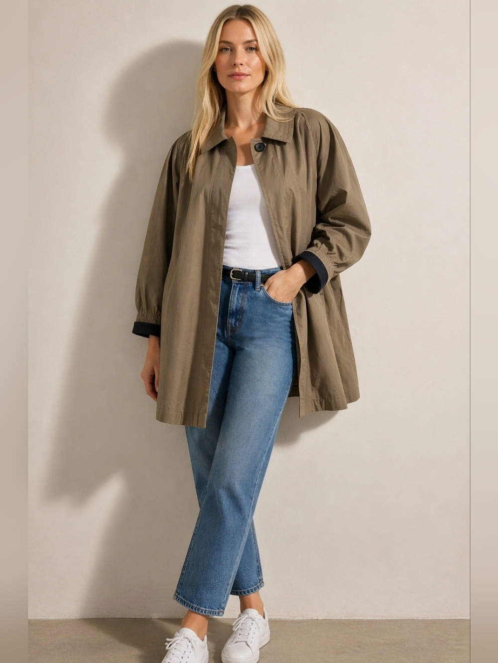 Escada Margaretha Ley Cotton Swing Coat Taupe 40 M Oversized Minimal Luxe